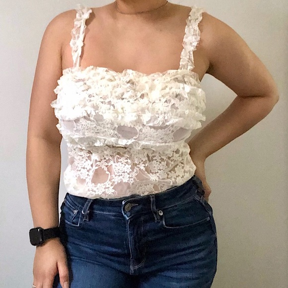 Sheer Embroidery Lace Mesh Tank Top - Picture 1 of 6